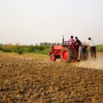 Farmer plowing field during summer season for next crop plantation.